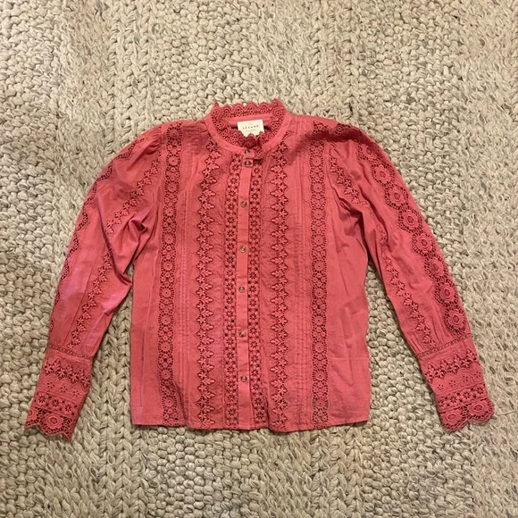 Sezane Rym Blouse - Rosewood Pink Lace Long Sleeve Blouse - Picture 1 of 8